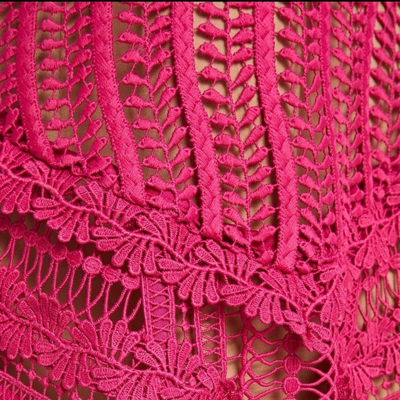 Self-Portrait Fuchsia Guipure Lace Spiral Midi Dress, Nude Lining, US4, UK8 EX++ - Picture 7 of 10